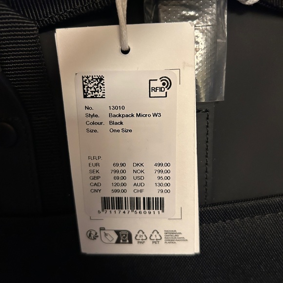 RAINS Backpack Micro Black Waterproof Unisex Fits 11" Laptop Water Resistant NEW - Picture 5 of 5